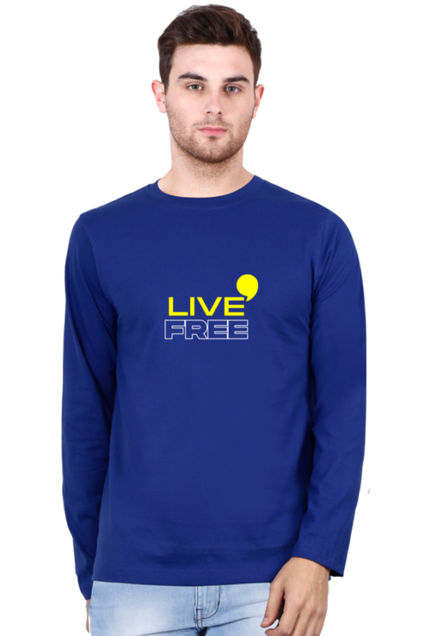 Live Free (Small quote) Blue Full Sleeves Shirt